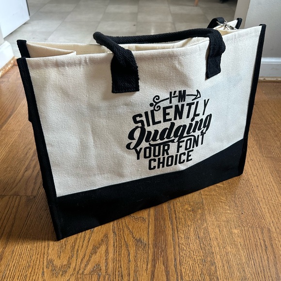 Handbags - Black and White Canvas Tote Bag with removable shoulder strap